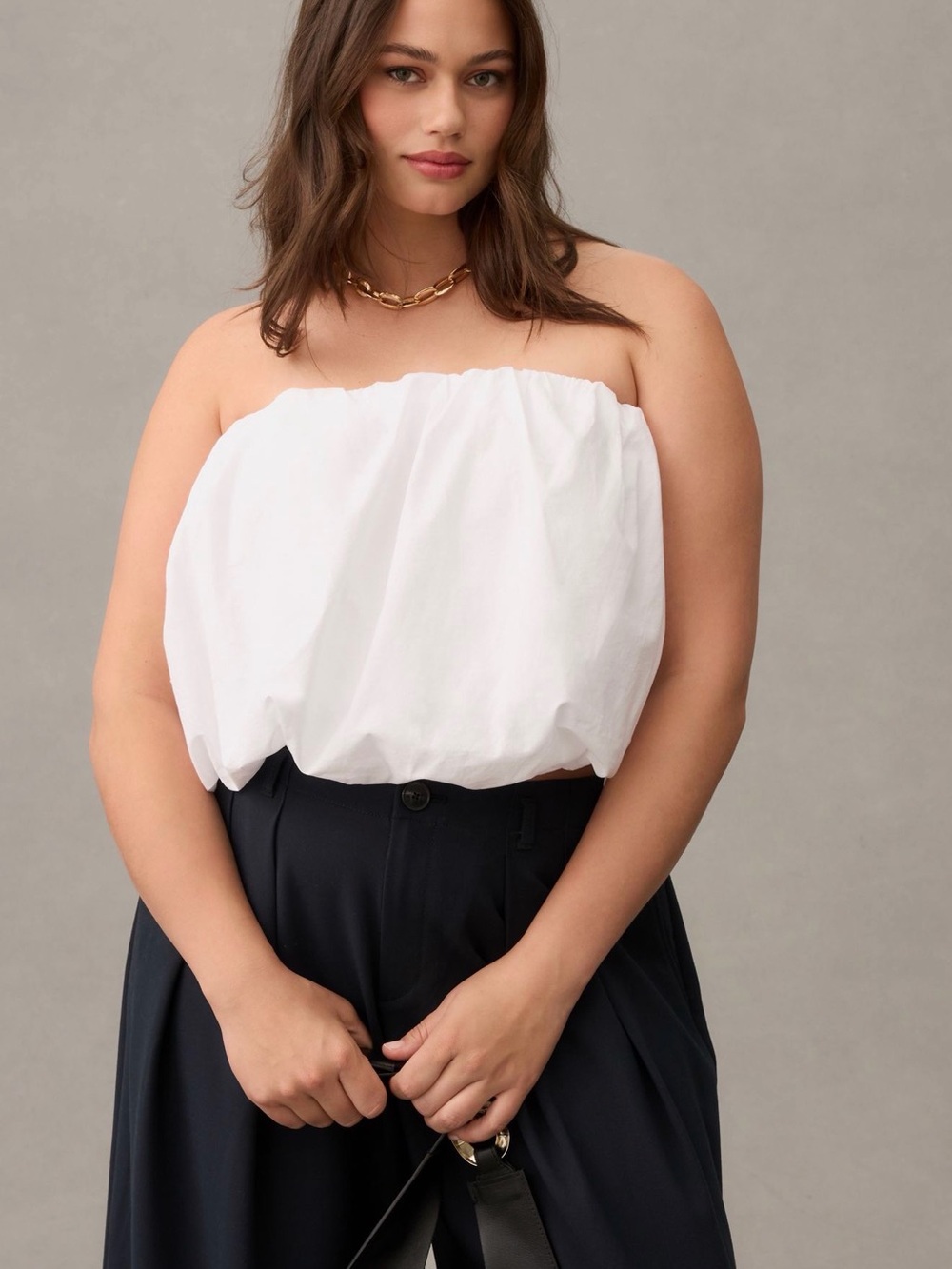 Strapless White Bubble Hem Top - Women